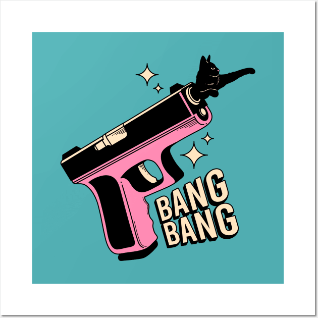 Bang Bang Black Cat in blue Wall Art by The Charcoal Cat Co.